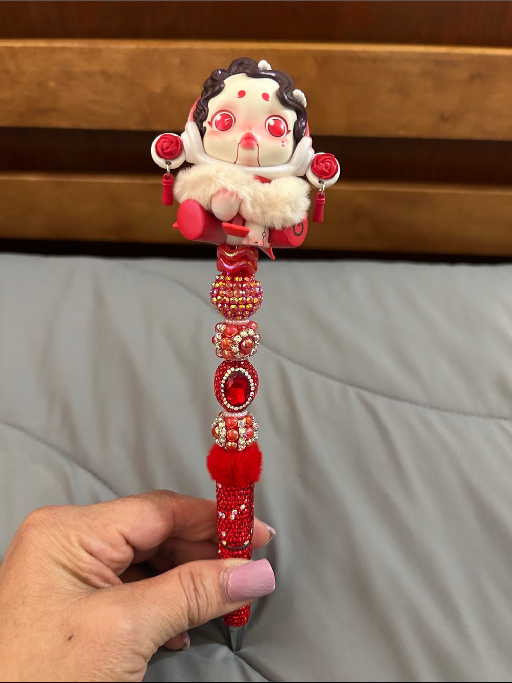 Red Decorative Skull Panda Character Pen